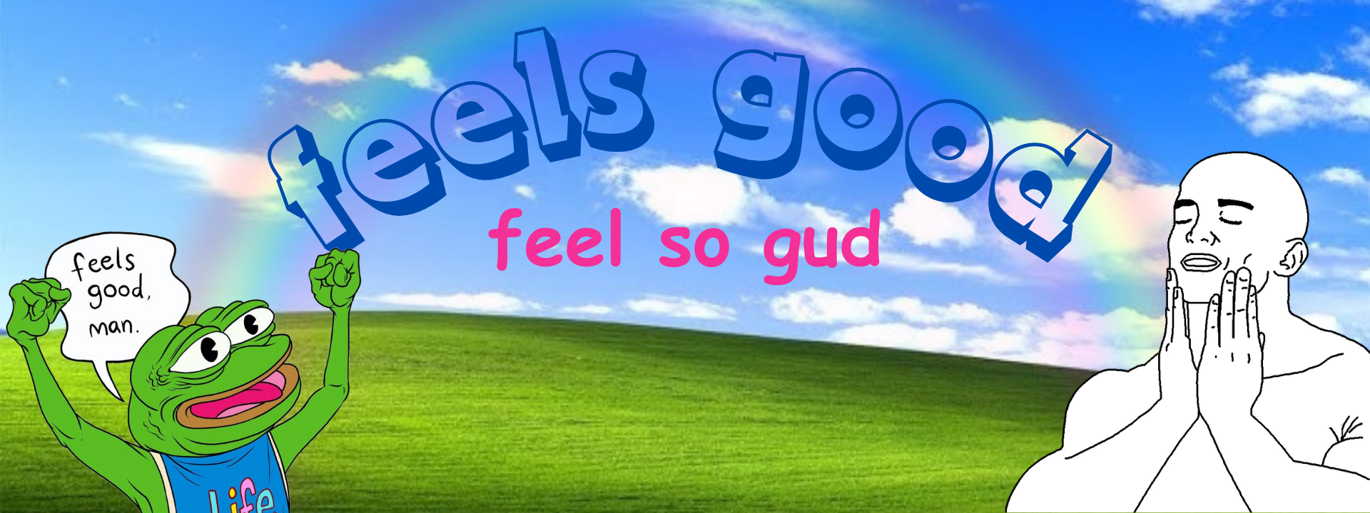 Feels Good Final Page - Peaceful outdoor scene with happy Pepe and contemplative Wojak