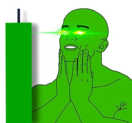 Green Wojak with laser eyes